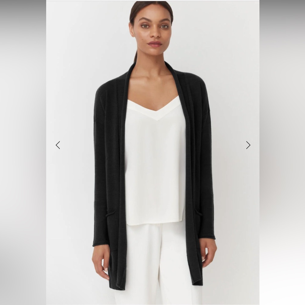 Cuyana Black Cashmere Long Cardigan, Pockets, Size XS/S